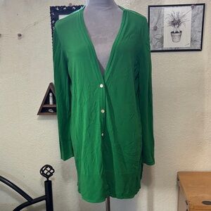 Chico’s Kelly Green Button-Up long Cardigan